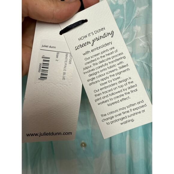 Juliet Dunn Blue Gingham Tie Shoulder Dress NWT Sz. 2 (US 6-8) - Picture 6 of 10